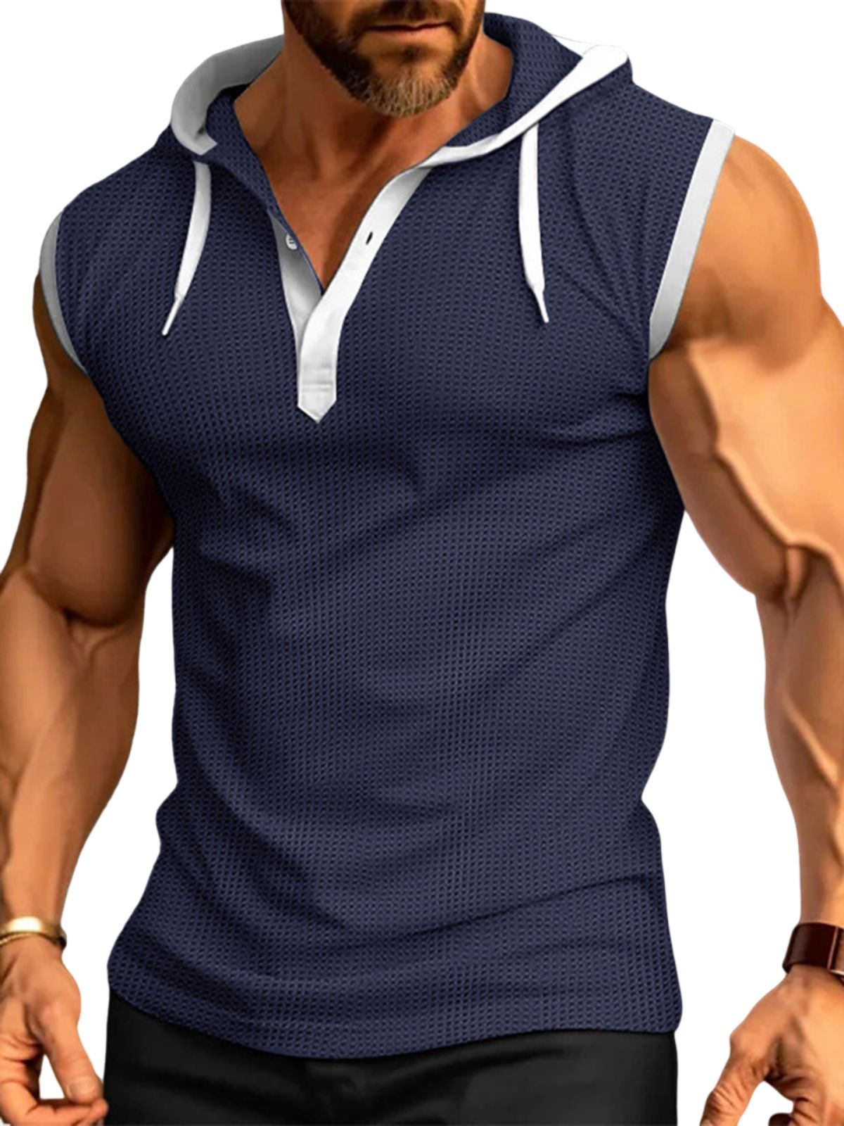 Men's Sleeveless Waffle Hooded Casual Fitness Sports Vest