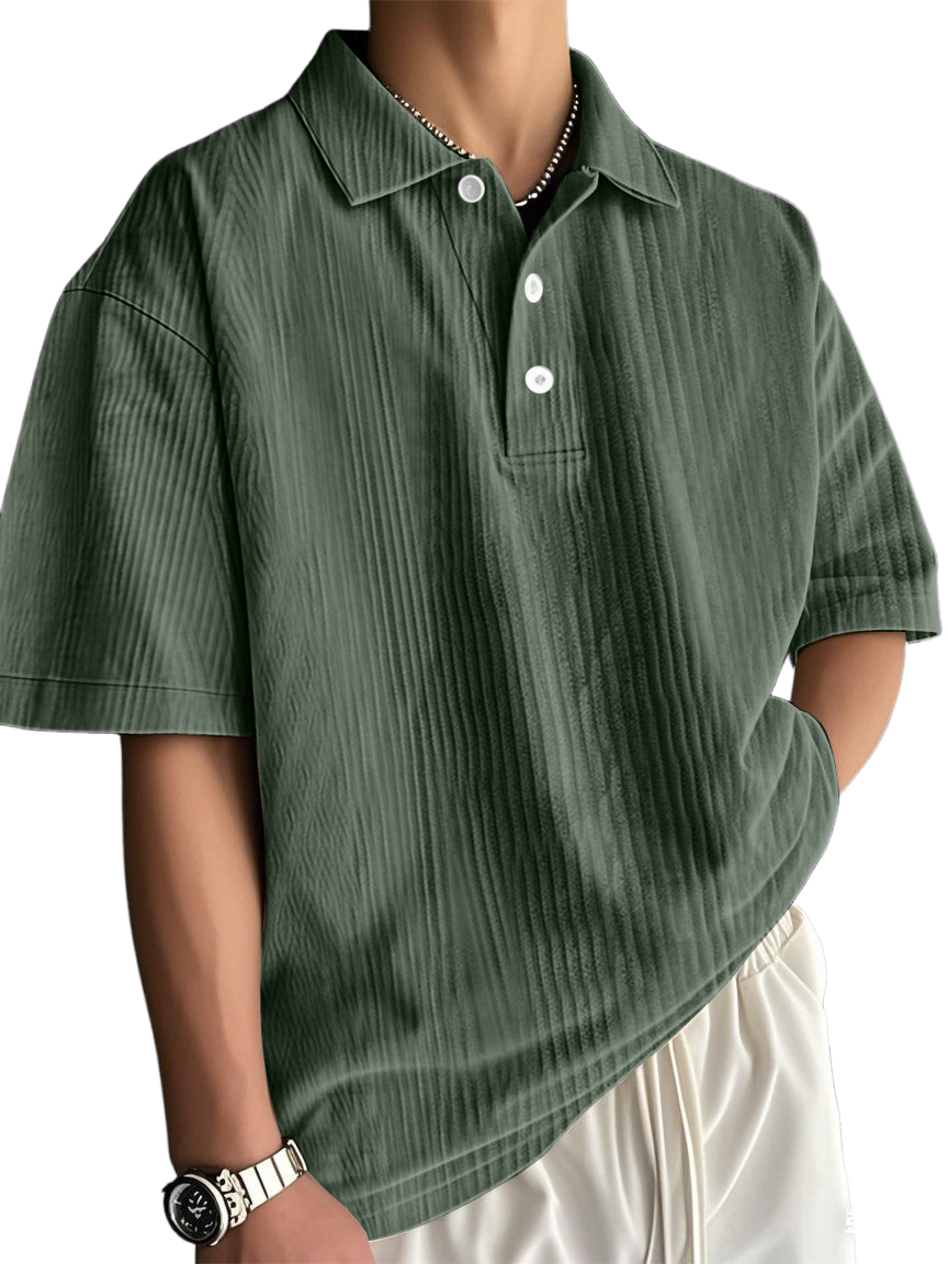 Men's Fashion Retro Texture Striped Casual Loose Versatile Polo Shirt
