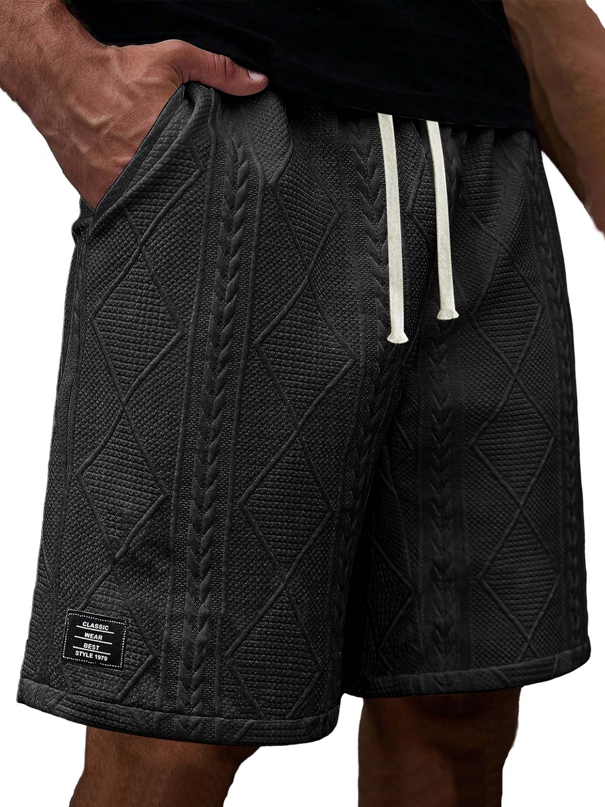 Men's Relaxed Fit Casual Shorts with Textured Embroidered Logo
