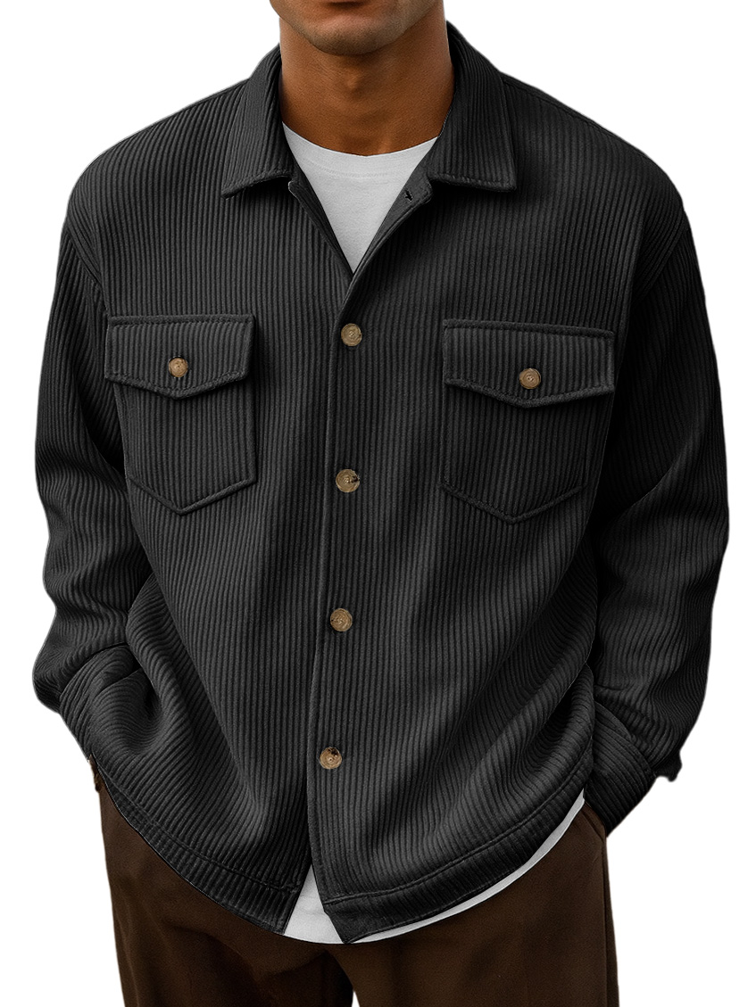 Men's Casual Urban Double Pocket Striped Long-Sleeve Shirt