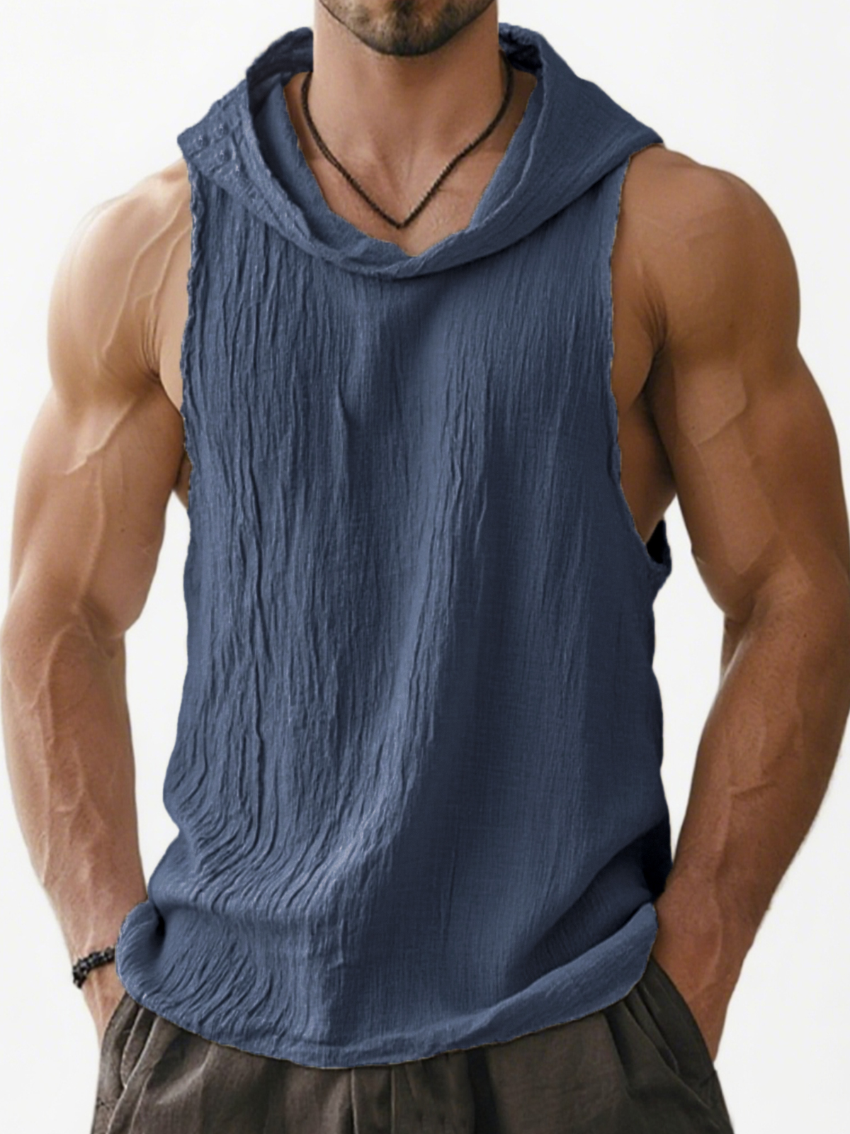 Men's Breathable Pleated Sleeveless Hooded Comfortable and Stylish Vest