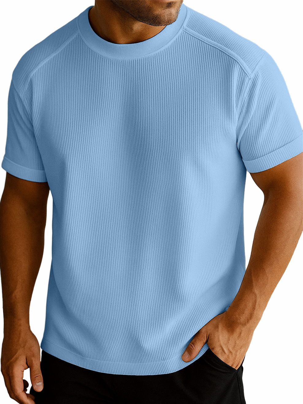 Men's Waffle Fabric Slim Textured Short-sleeved T-shirt