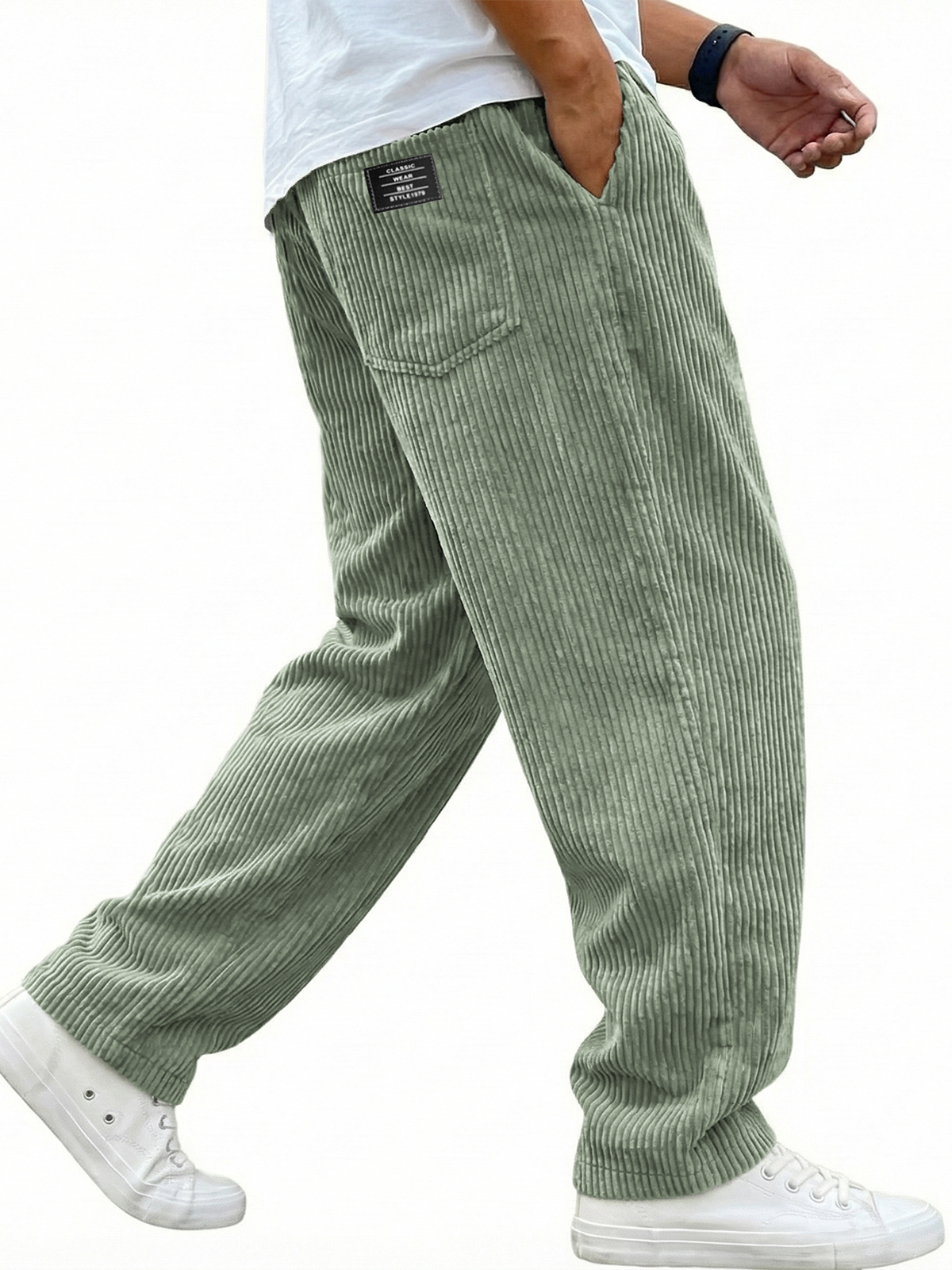 Men's Simple Casual Corduroy Trousers with Embroidered Label