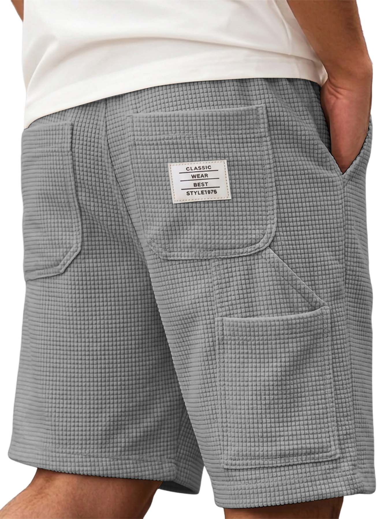Men's Waffle Texture Corduroy Casual Shorts with Multiple Pockets