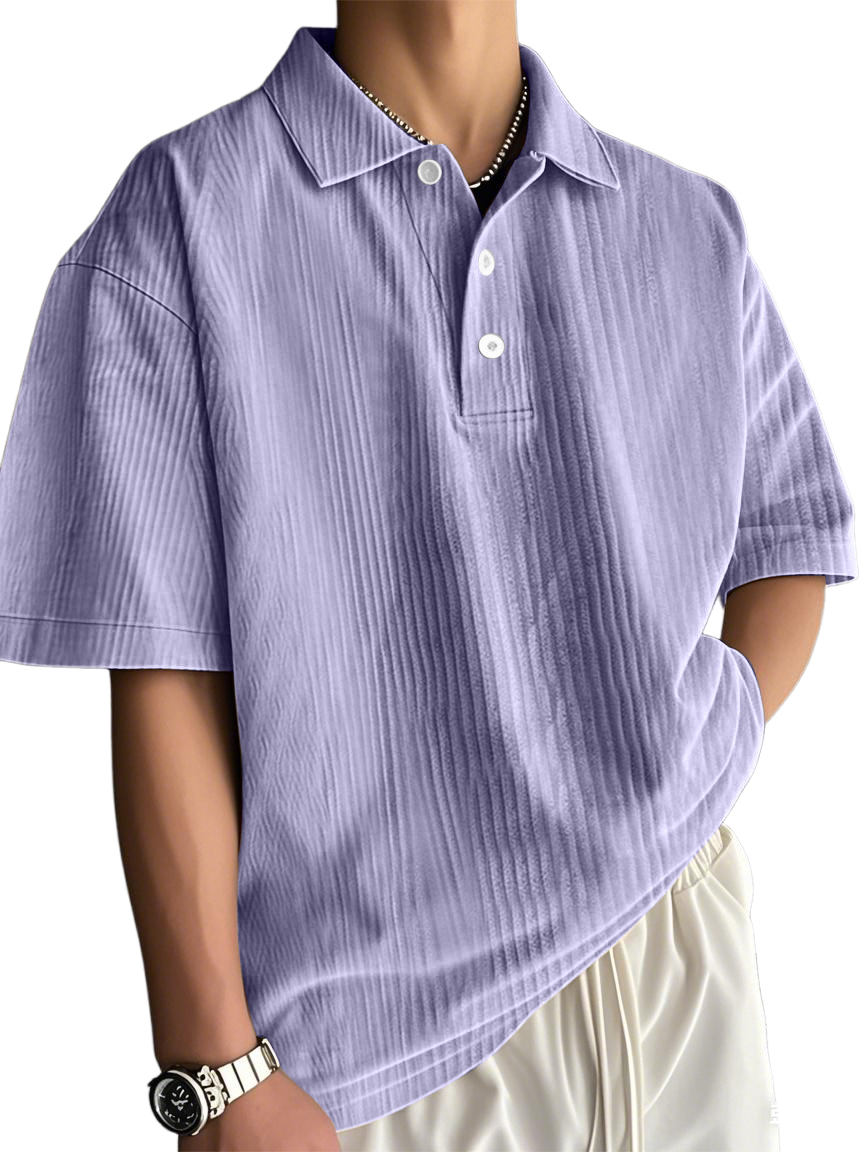 Men's Fashion Retro Texture Striped Casual Loose Versatile Polo Shirt