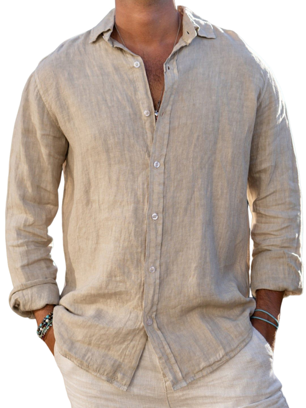 Men's Breathable Linen Casual Long-sleeved Shirt