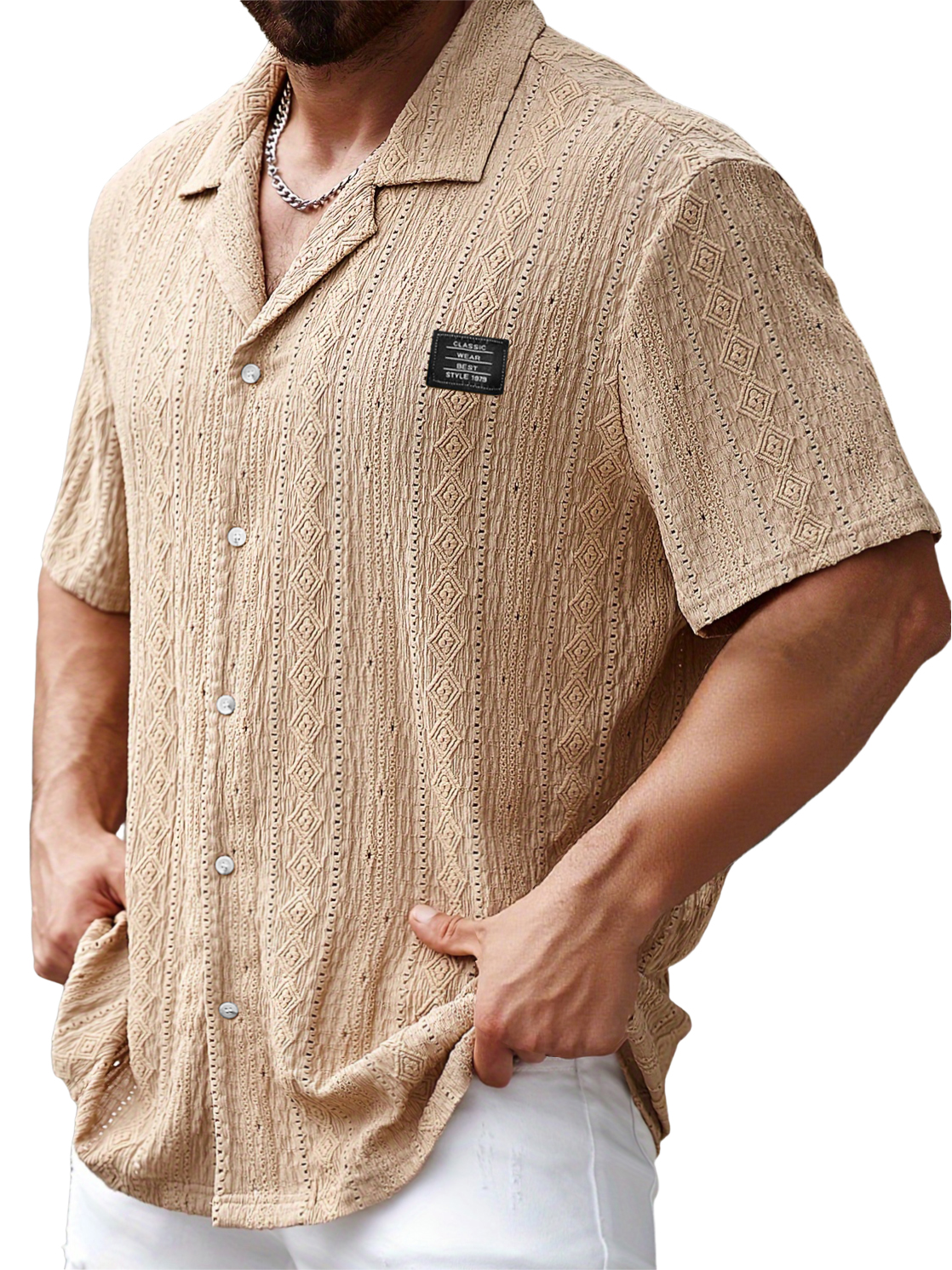 Men's Lapel Daily Jacquard Texture Embroidered Logo Casual And Comfortable Short-sleeved Shirt
