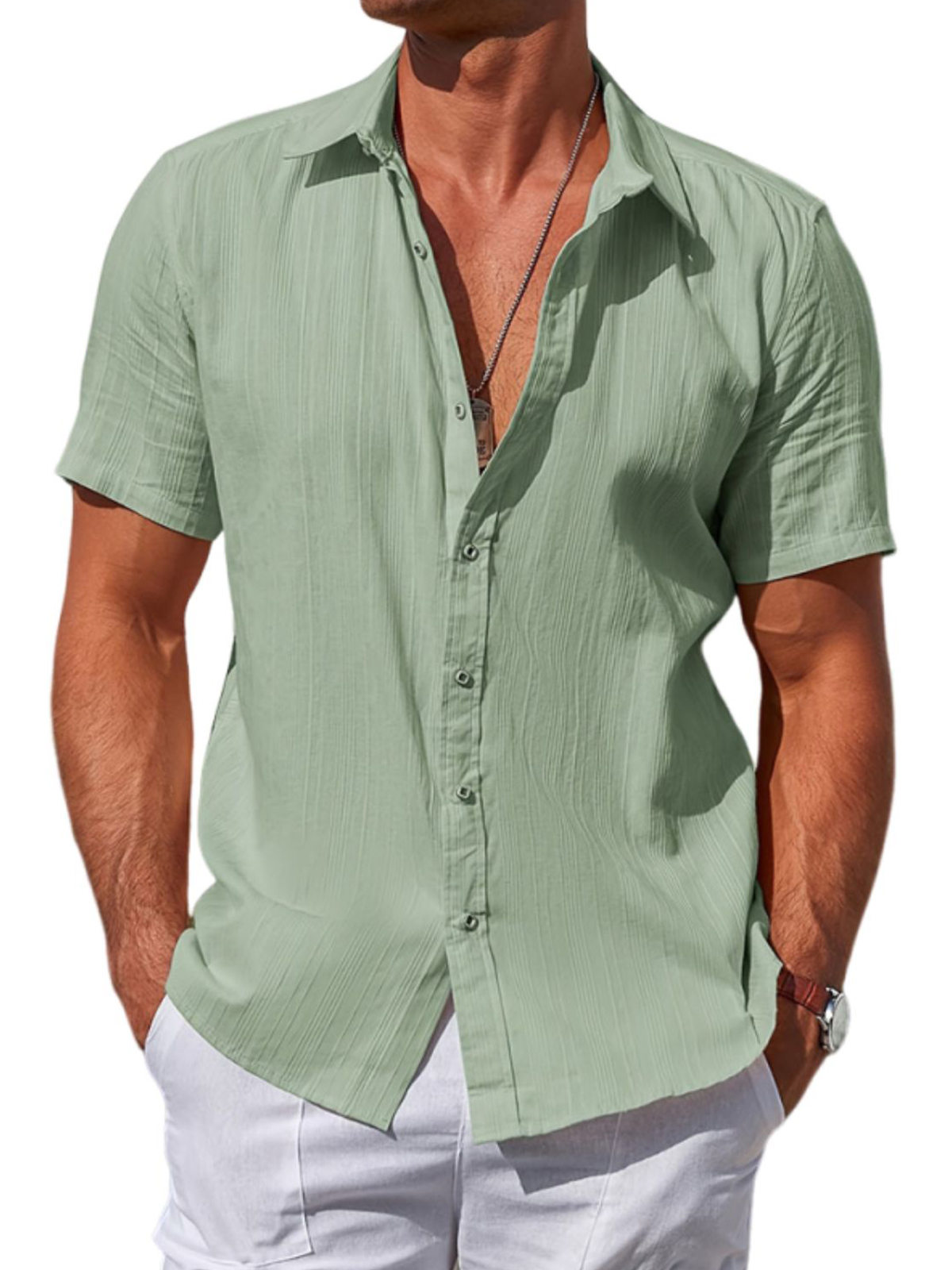 Men's Striped Textured Casual Vacation Short Sleeve Shirt