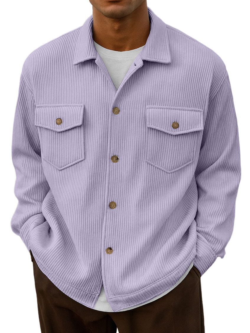 Men's Casual Urban Double Pocket Striped Long-Sleeve Shirt