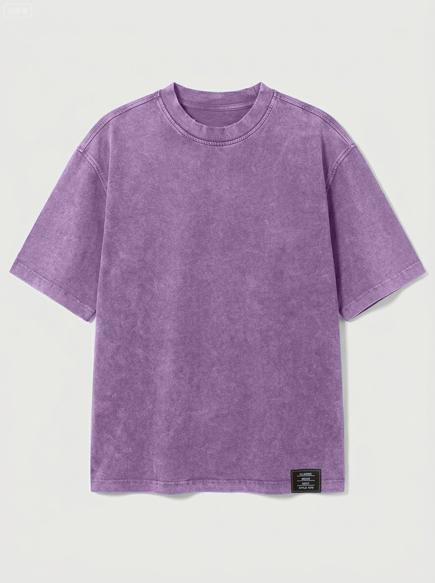 100% Cotton Vintage Casual Washed & Distressed Embroidered Logo Crew Neck Short-Sleeve T-Shirt