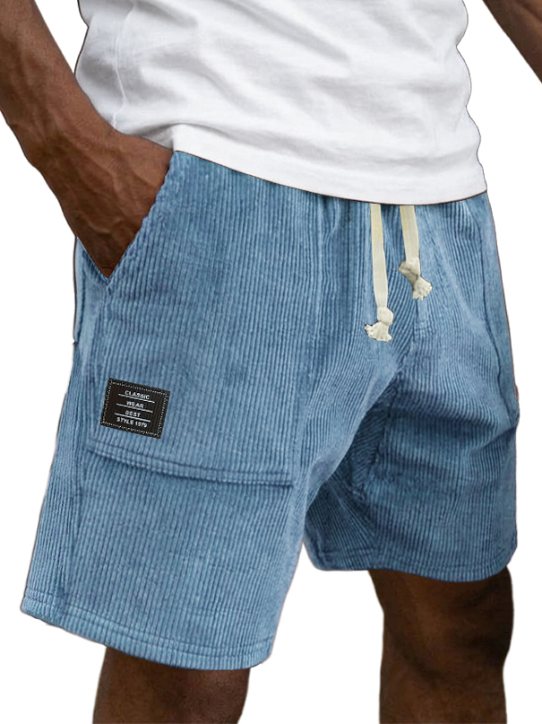 Men's Casual Retro Corduroy Embroidered Logo Loose-fitting Casual Shorts
