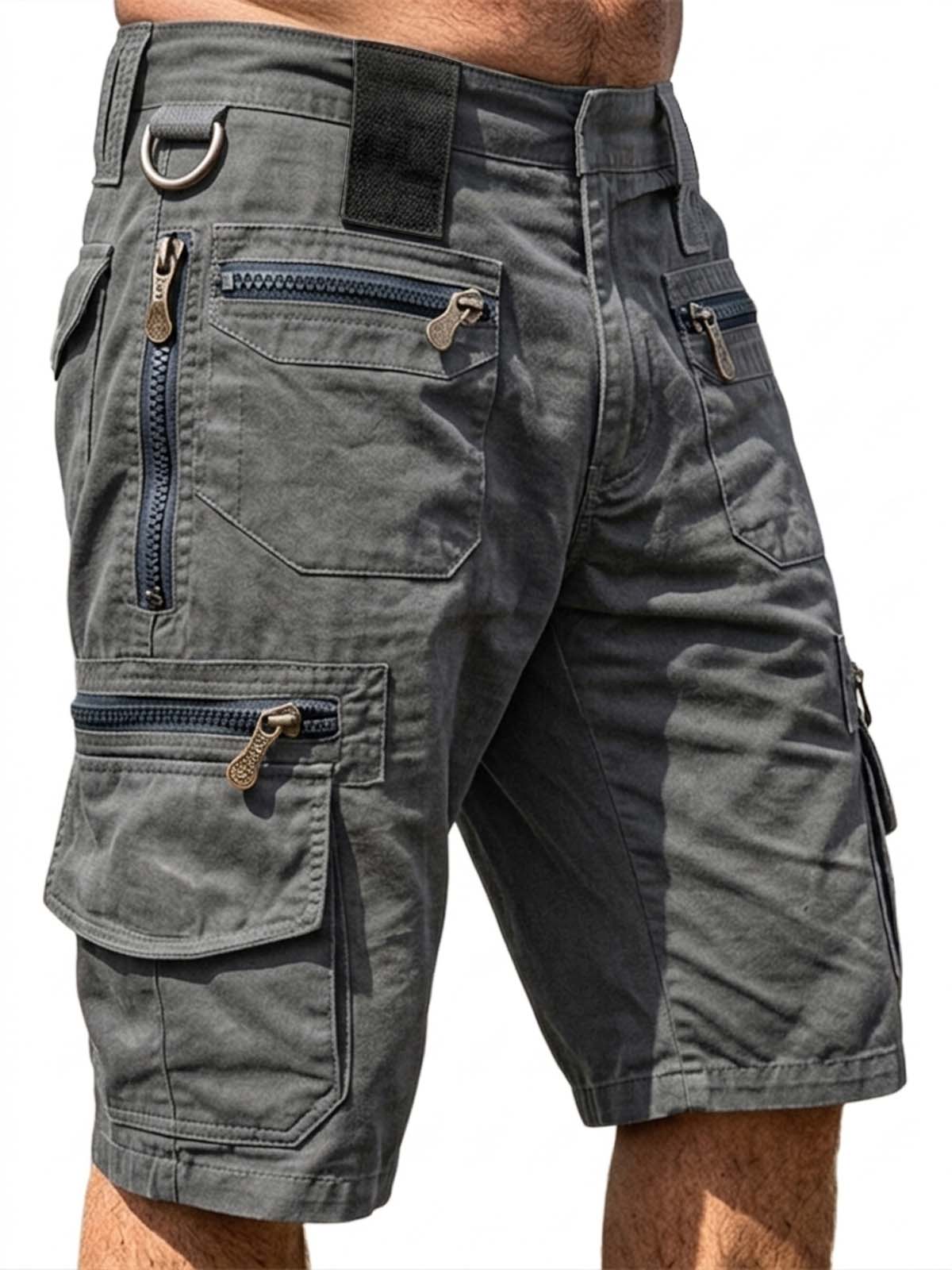 100% Cotton Multi-Pocket Cargo Shorts with Zipper Design
