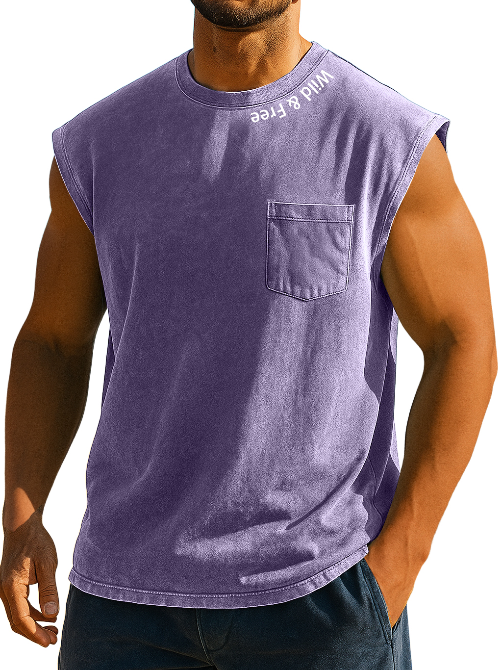 Men's Stylish Retro Distressed Pocket Wild And Liberty Print Sleeveless Top