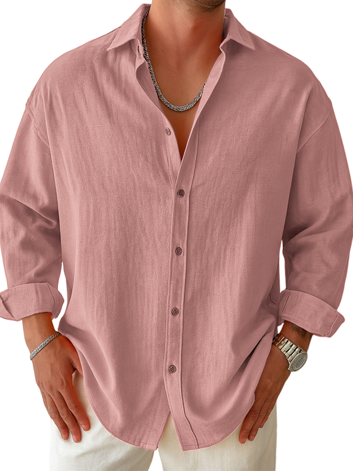 Men's Casual Pleated Long-sleeved Shirt
