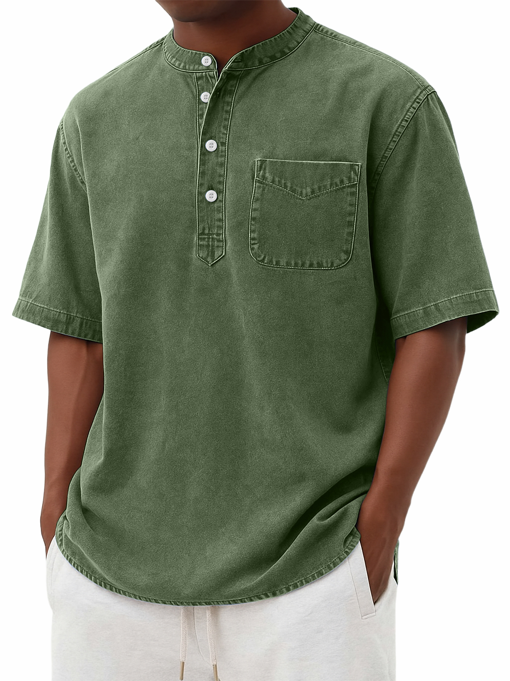 Men's Stylish Washed And Distressed Retro Casual Pocket Short-sleeved Shirt