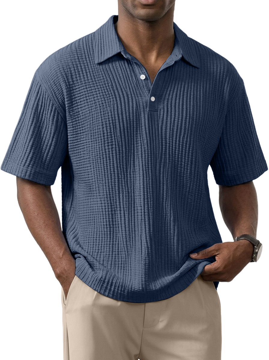 Men's Simple Everyday Loose Fit Textured Short Sleeve Polo Shirt