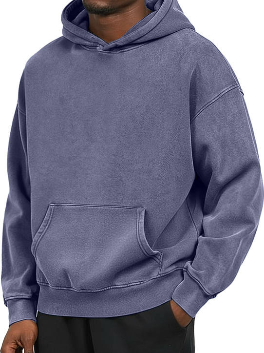 Men's 100% Cotton Washed And Distressed Vintage Casual Pocket Hooded Sweatshirt