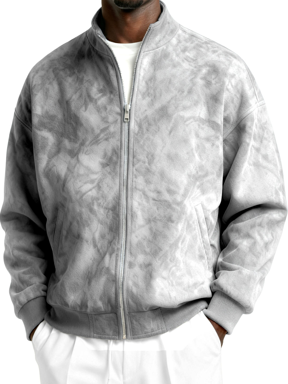 Men's Faxu Suede Textured Comfort Zip-Up Jacket