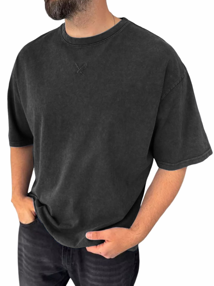 Men's Pure Cotton Washed And Distressed Retro Fashion Short-sleeved T-shirt