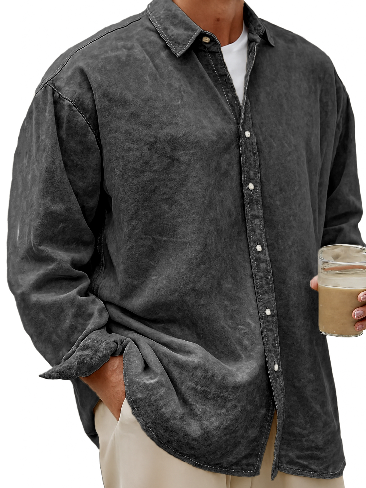 Men's Vintage Dyed Lyocell Casual Everyday Long-sleeved Shirt
