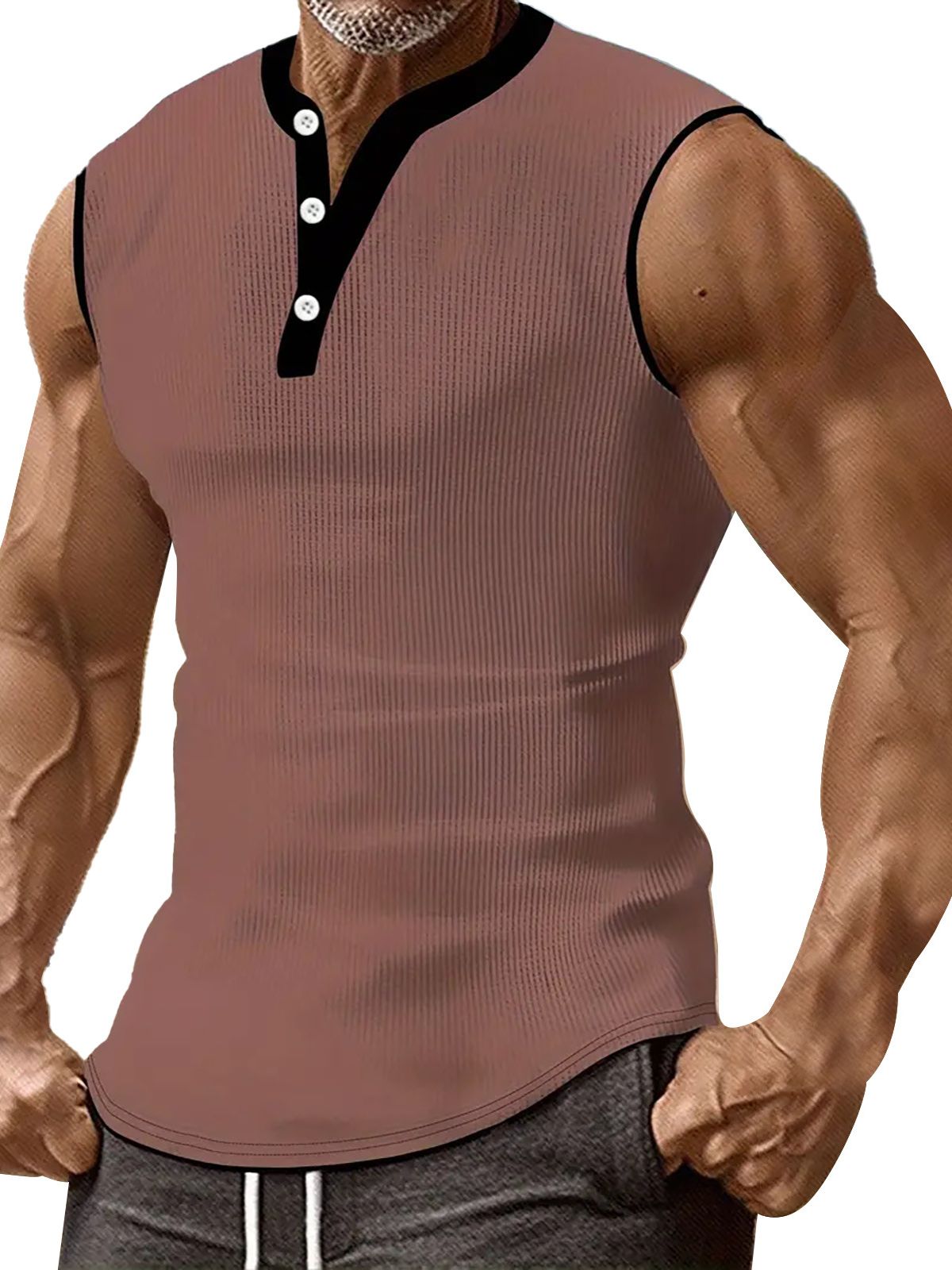 Men's Sleeveless Striped Colorblock Sports Casual Vest Henry T-shirt