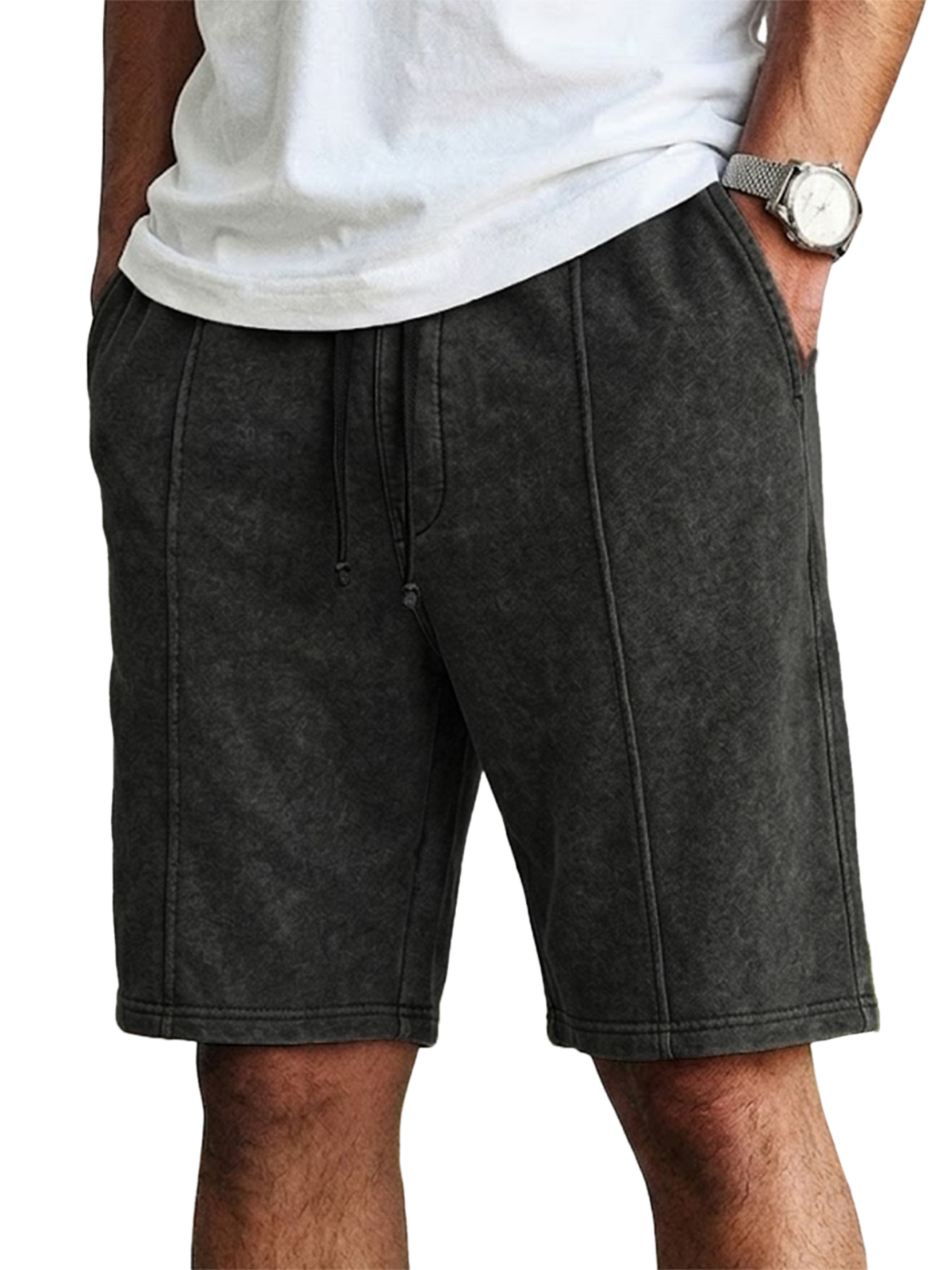 Men's Retro Solid Color Casual Drawstring Shorts