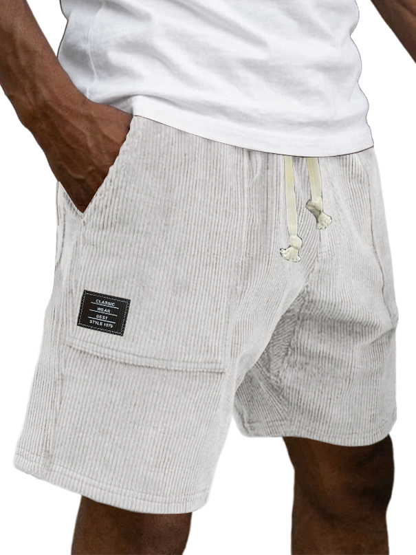 Men's Casual Retro Corduroy Embroidered Logo Loose-fitting Casual Shorts