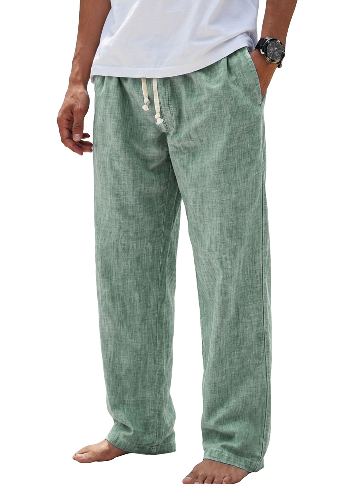 Casual Cotton-Linen Basic Trousers