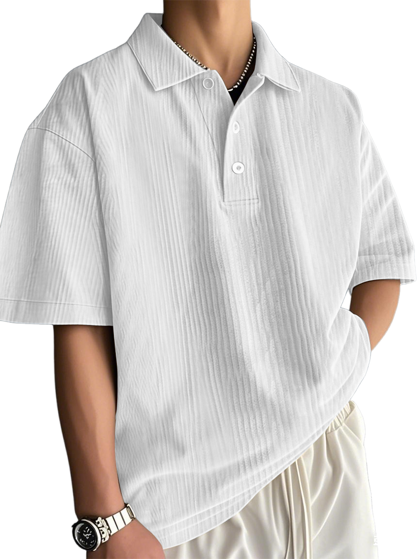 Men's Fashion Retro Texture Striped Casual Loose Versatile Polo Shirt