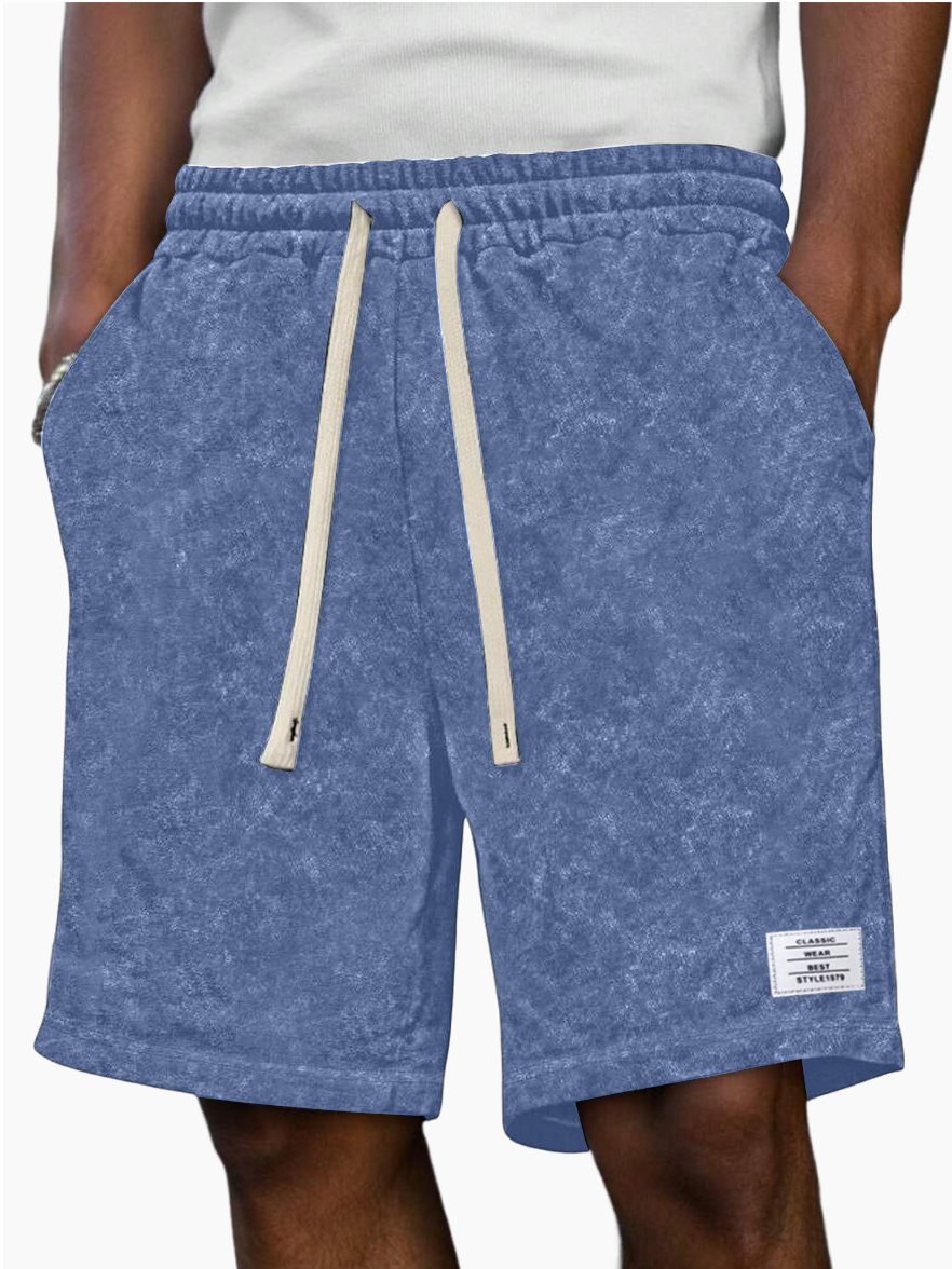Men's Fashion Washed Distressed 100% Cotton Retro Casual Logo Pocket Shorts