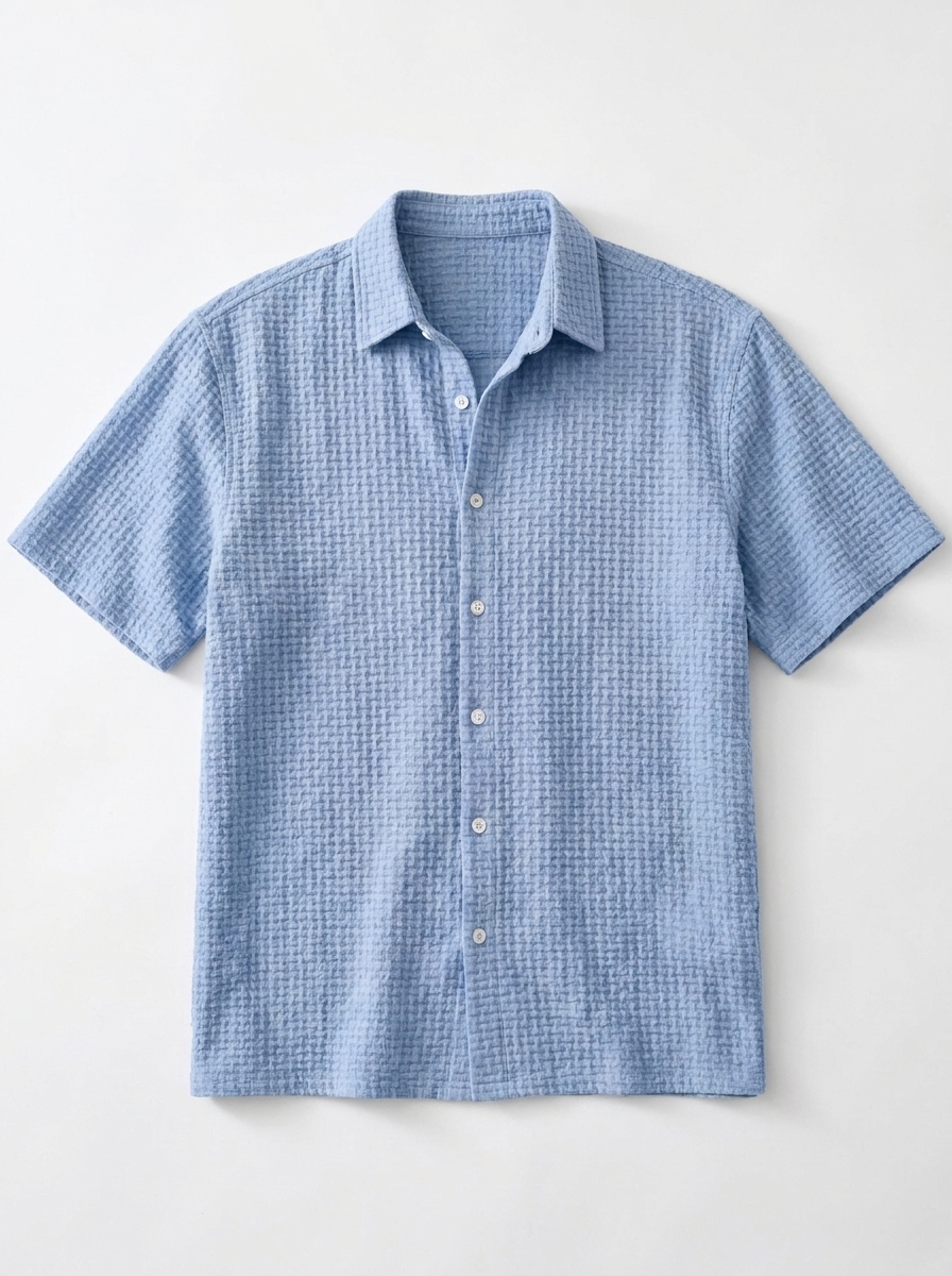 Men's Casual Comfortable Jacquard Textured Ice Silk Short Sleeve Shirt
