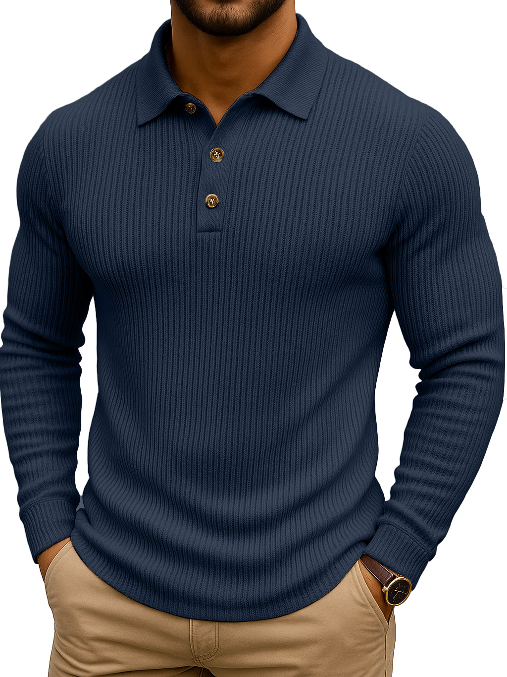 Simple Casual Striped Stretch Long-sleeved Polo Shirt