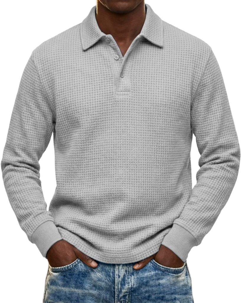 Men's Urban Casual Waffle Knit Everyday Long-Sleeve Polo Shirt