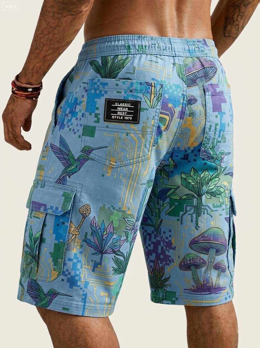 Digital Iridescent Mushroom Cargo Shorts