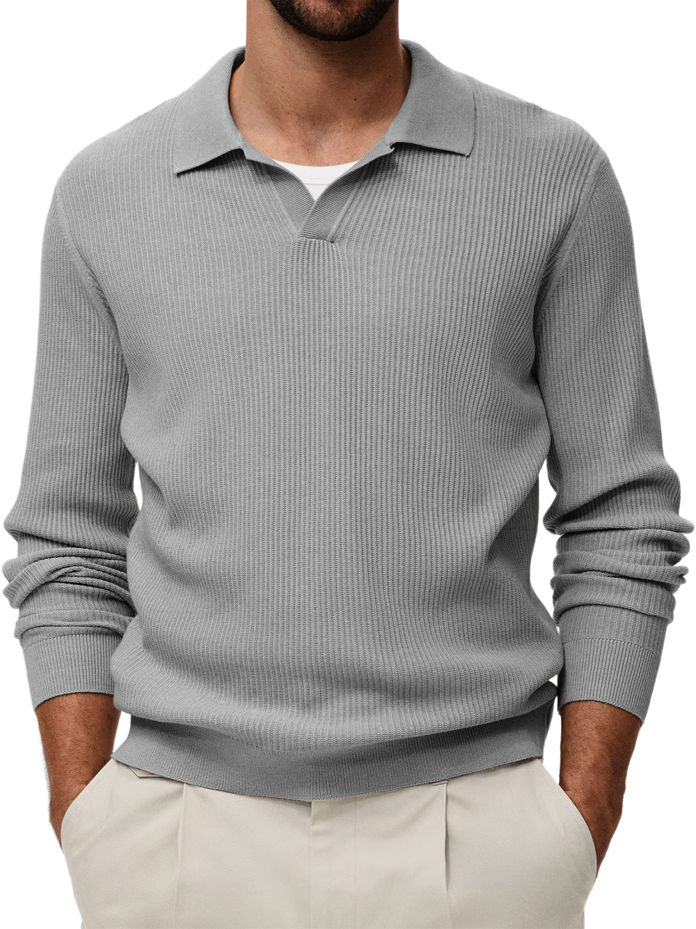 Men's Comfortable V-neck Vintage Stretch Striped Polo Shirt