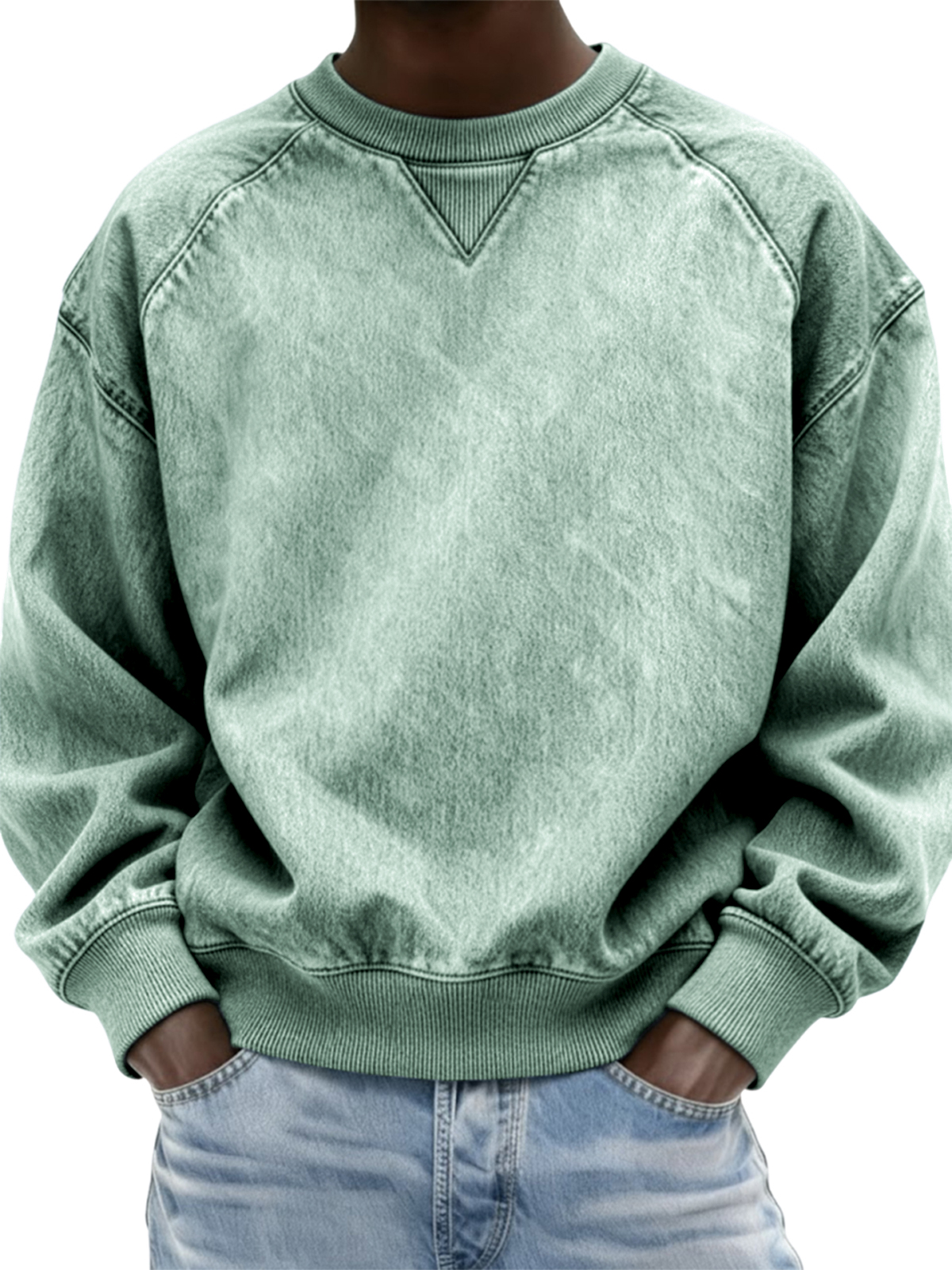 Men's Vintage Distressed Raglan Sleeve Patchwork Crew Neck Pullover Sweatshirt