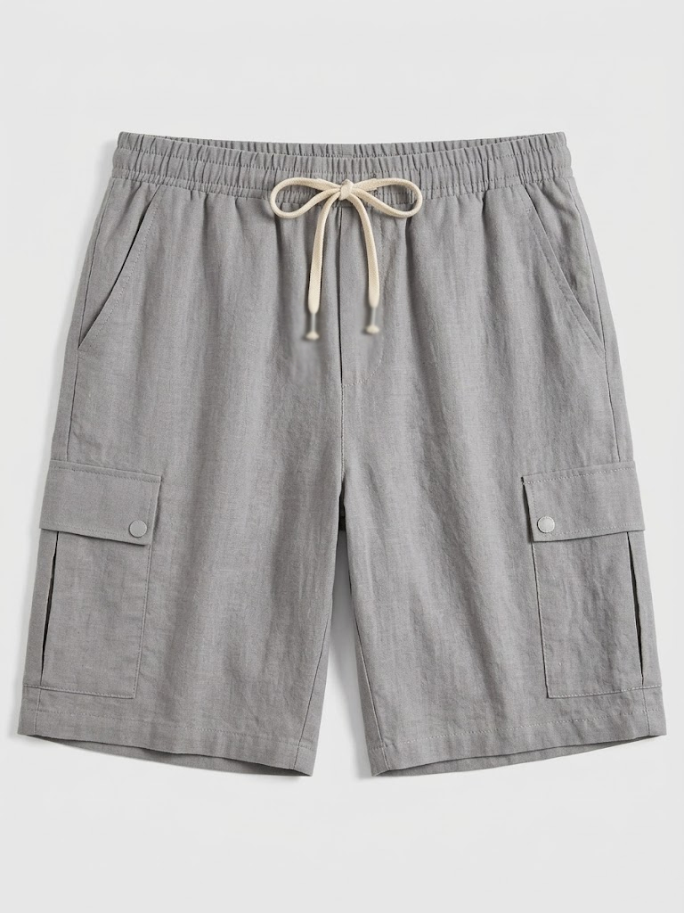 Men's Beachwear-Style Breathable Linen Loose-Fitting Workwear Shorts with Multiple Pockets