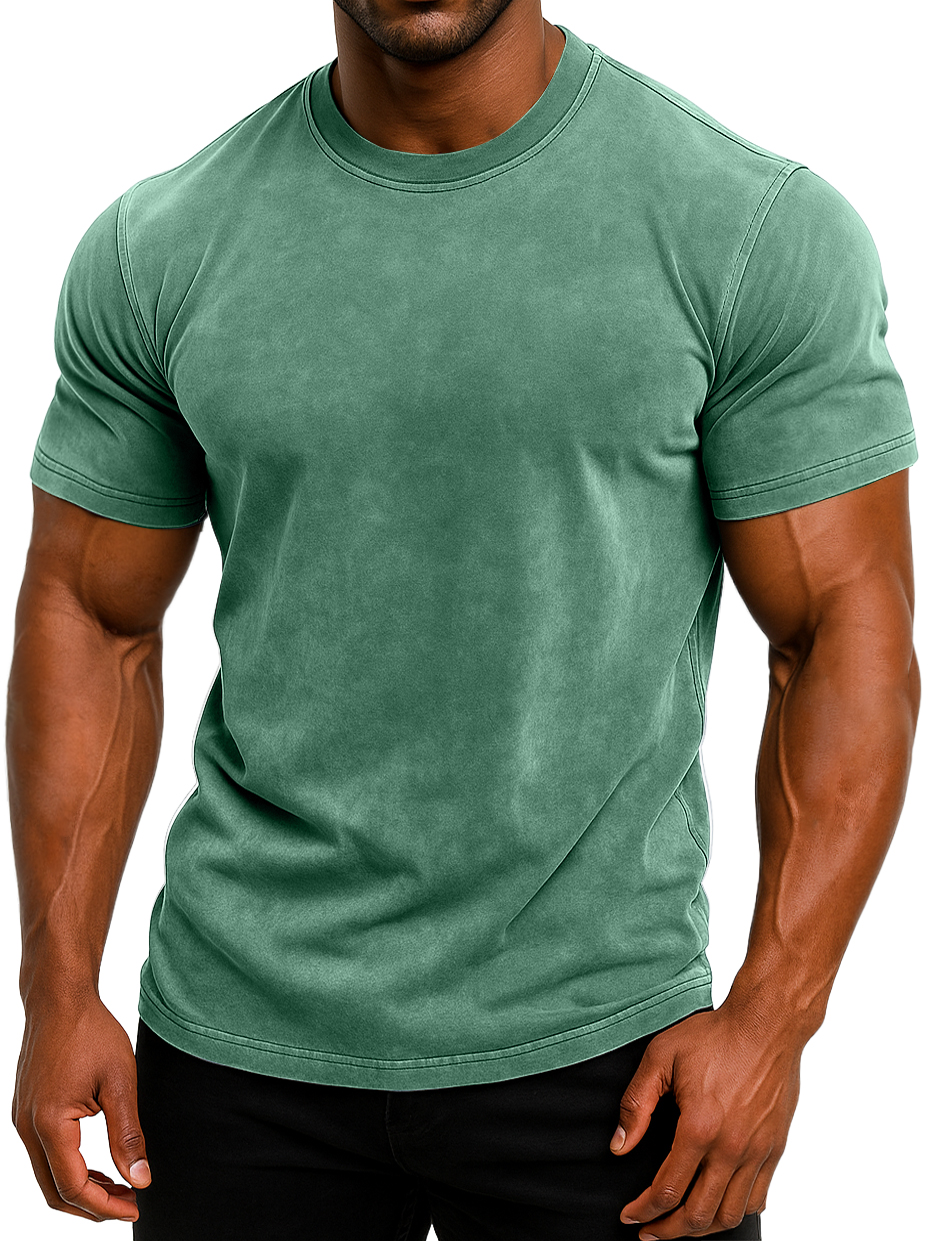 Men's 100% Cotton Retro Washed And Distressed Daily Slim Fit Short-sleeved T-shirt