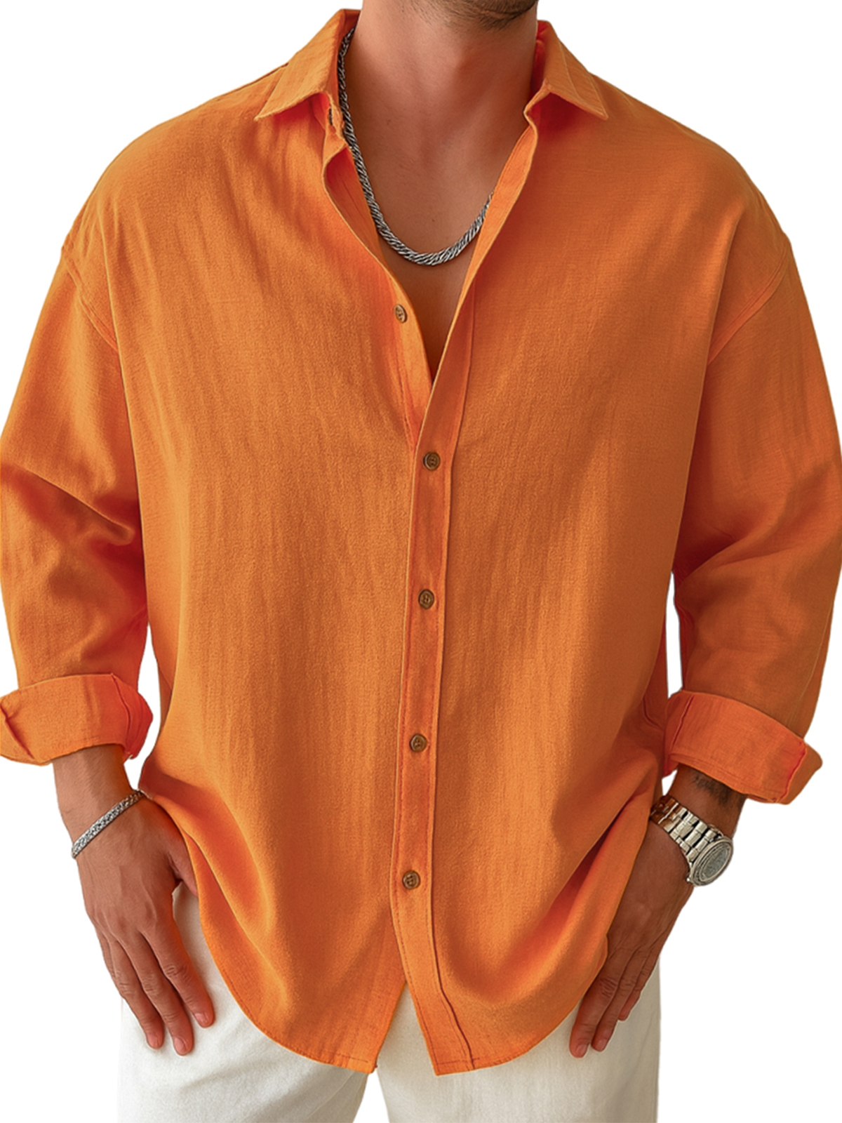 Men's Casual Pleated Long-sleeved Shirt