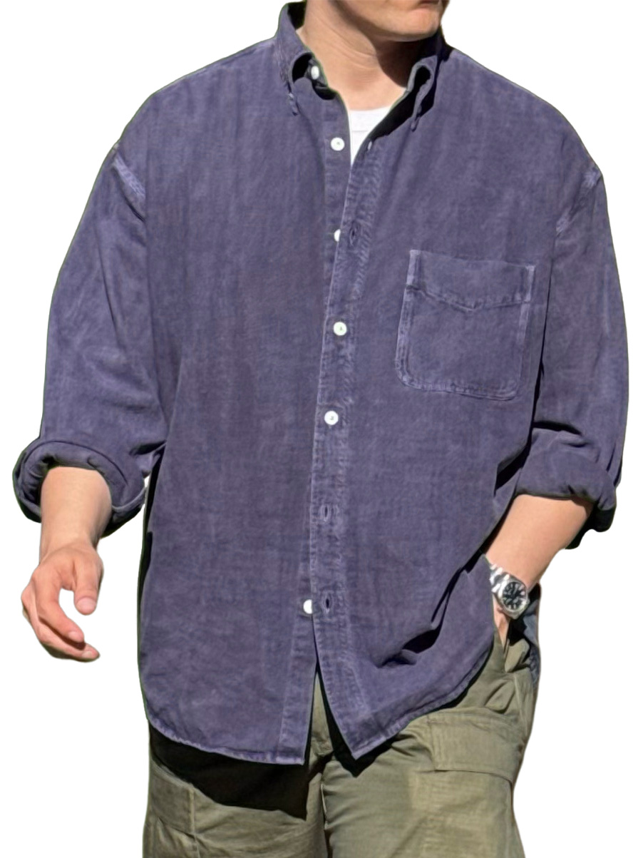 Men's Fashionable Distressed Pocket Long-sleeved Shirt