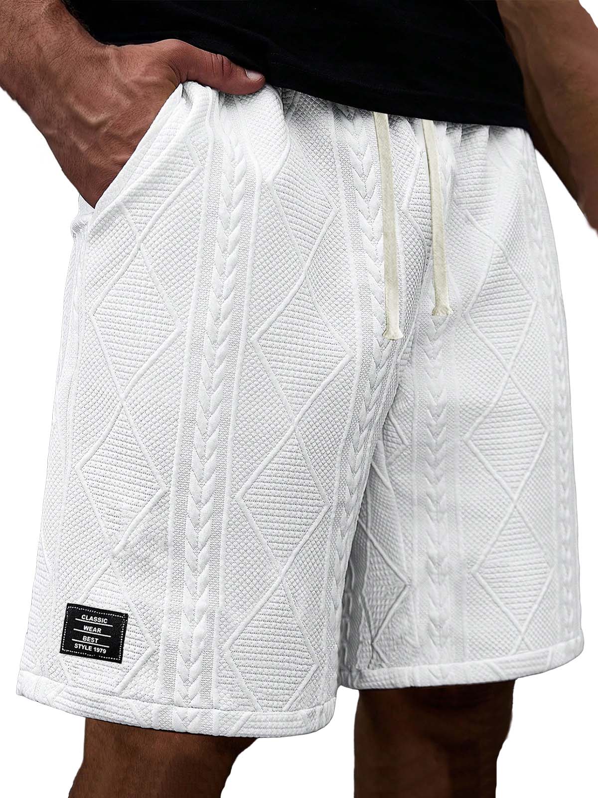 Men's Relaxed Fit Casual Shorts with Textured Embroidered Logo
