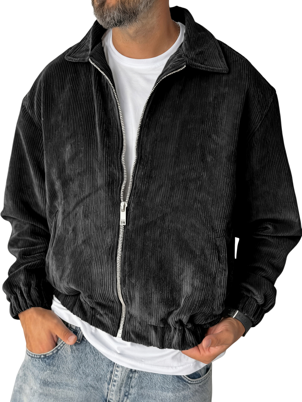 Men's Stylish Zip-up Corduroy Ribbed Casual Everyday Jacket