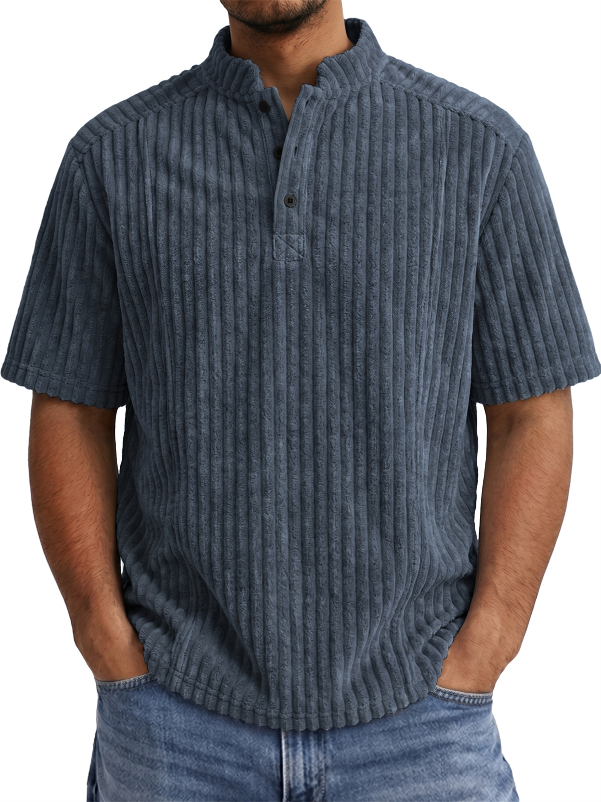 Men's Retro Casual Corduroy Short-Sleeve Henley Shirt