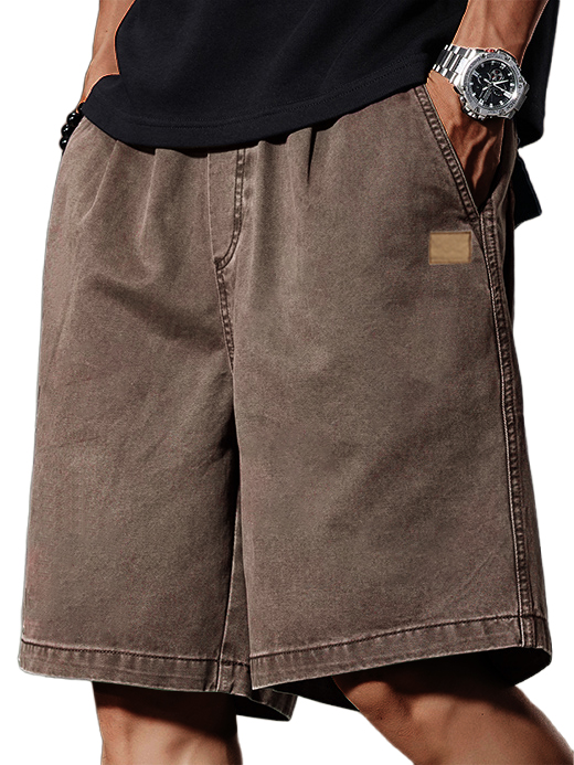 Men's Retro Distressed Pocket Workwear Logo Fashion Casual Shorts