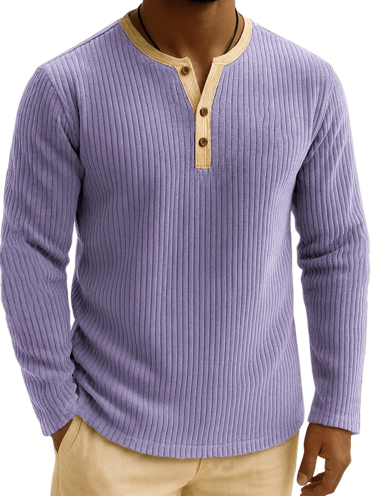 Men's Stylish Corduroy Ribbed Color-Block Henley Shirt