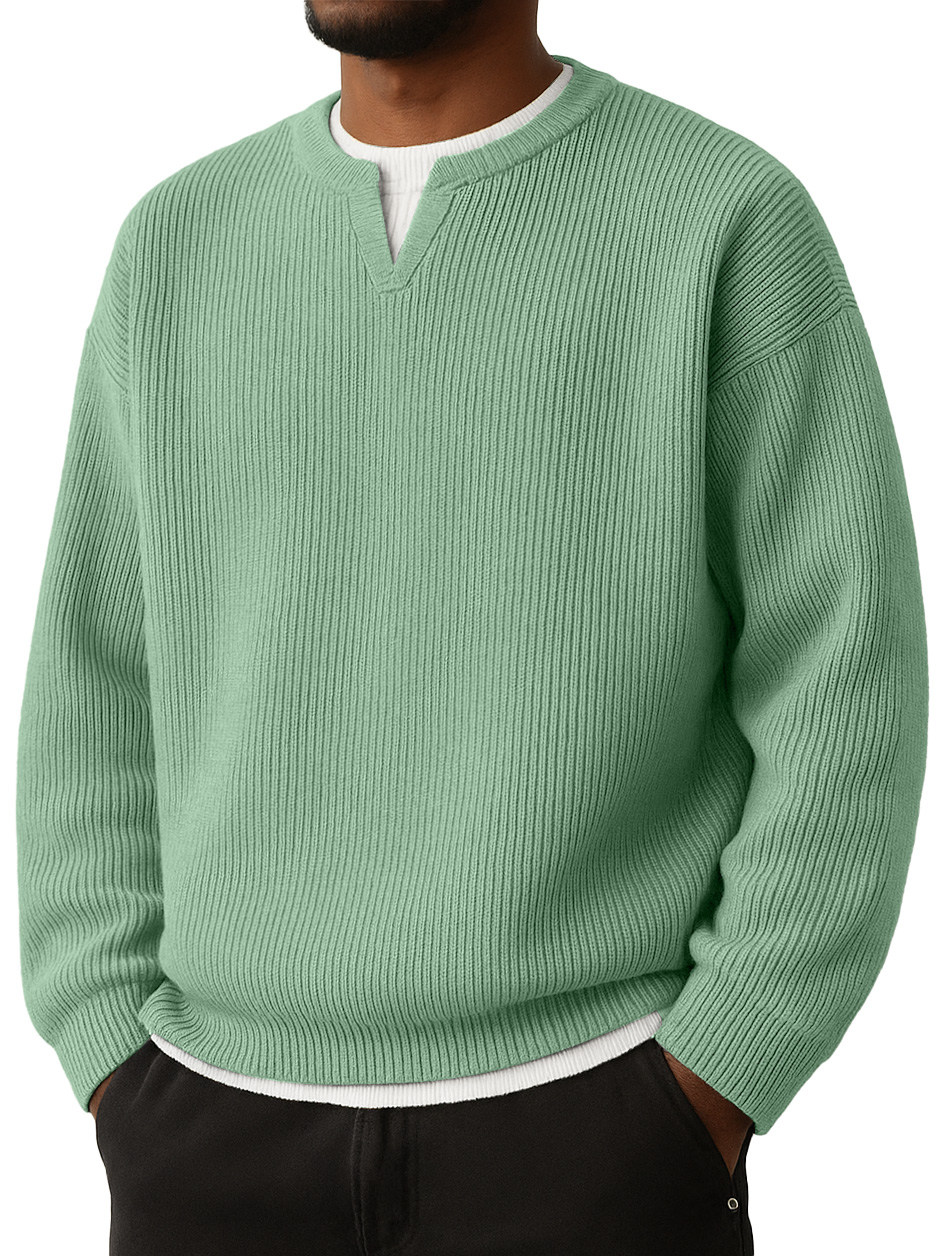 Men's Simple Striped Jacquard V-Neck Faux Two-Piece Casual Long-Sleeve T-Shirt