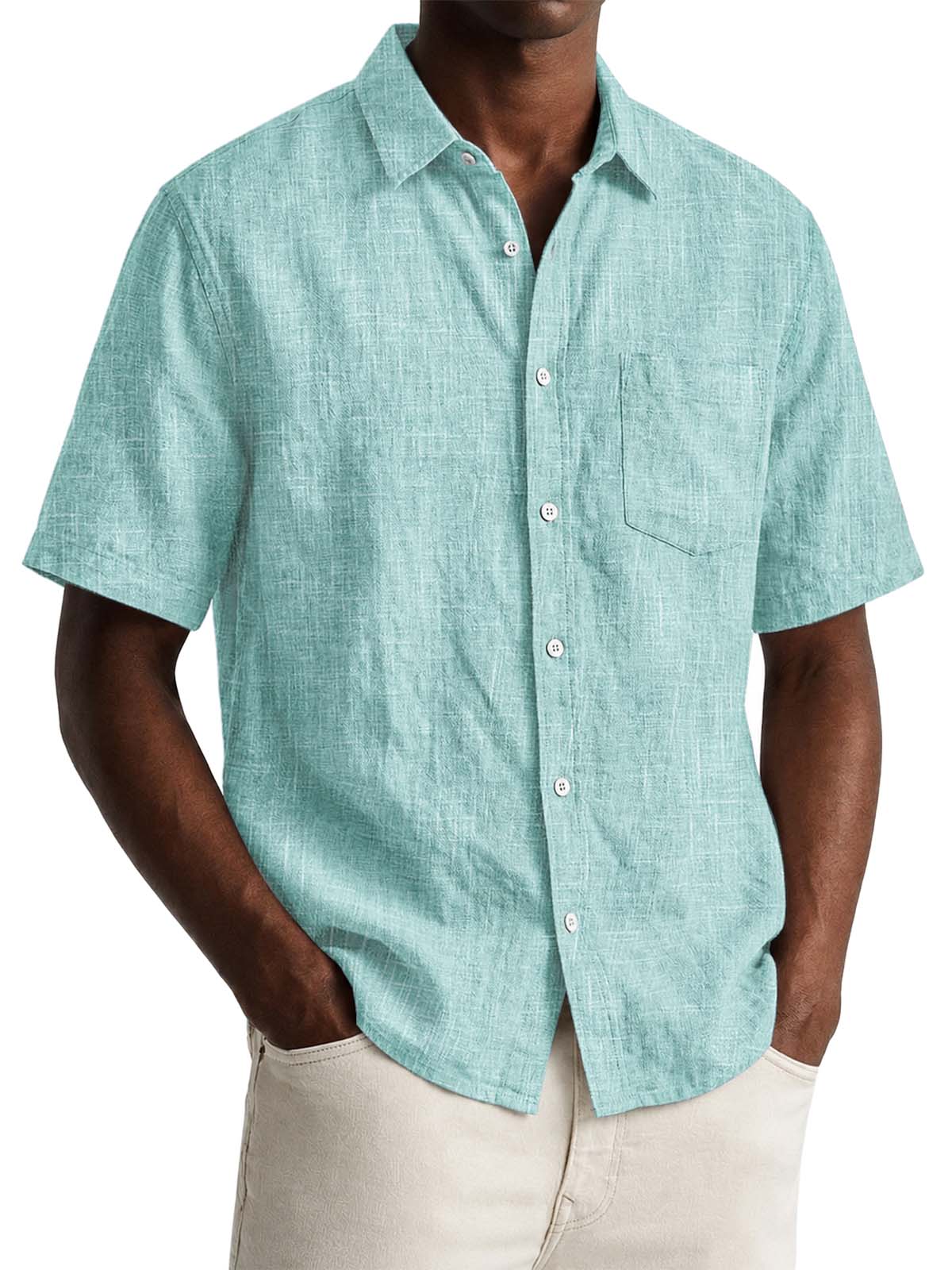 Men's Cotton Linen Loose Fitting Casual Short Sleeved Shirt