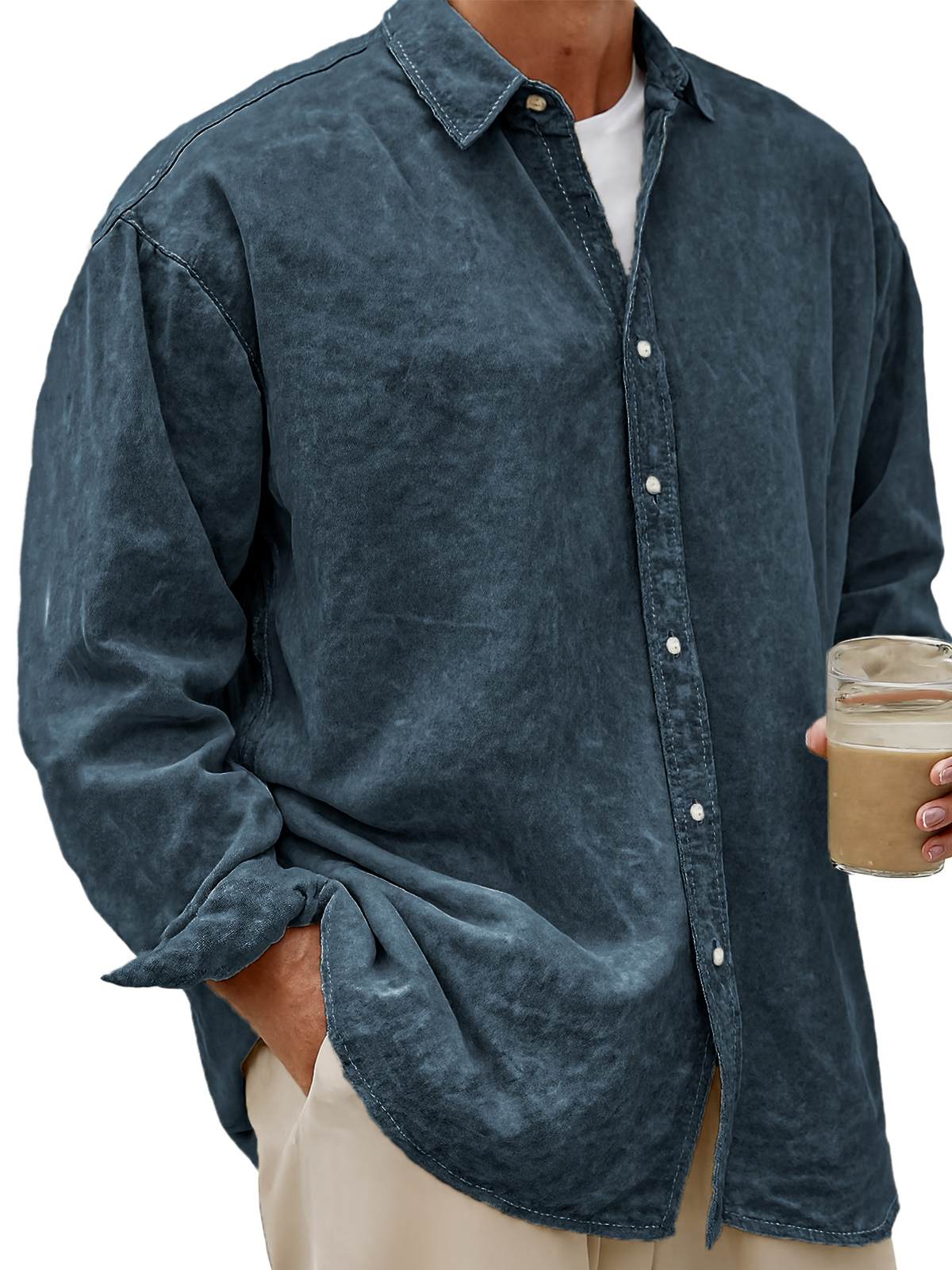 Men's Vintage Dyed Lyocell Casual Everyday Long-sleeved Shirt