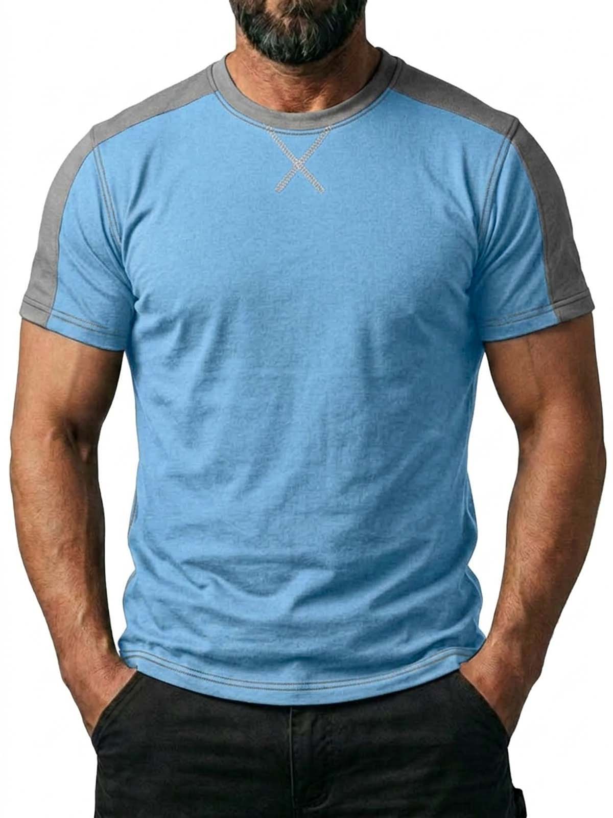 Color-block Crew Neck Casual Basic T-Shirt