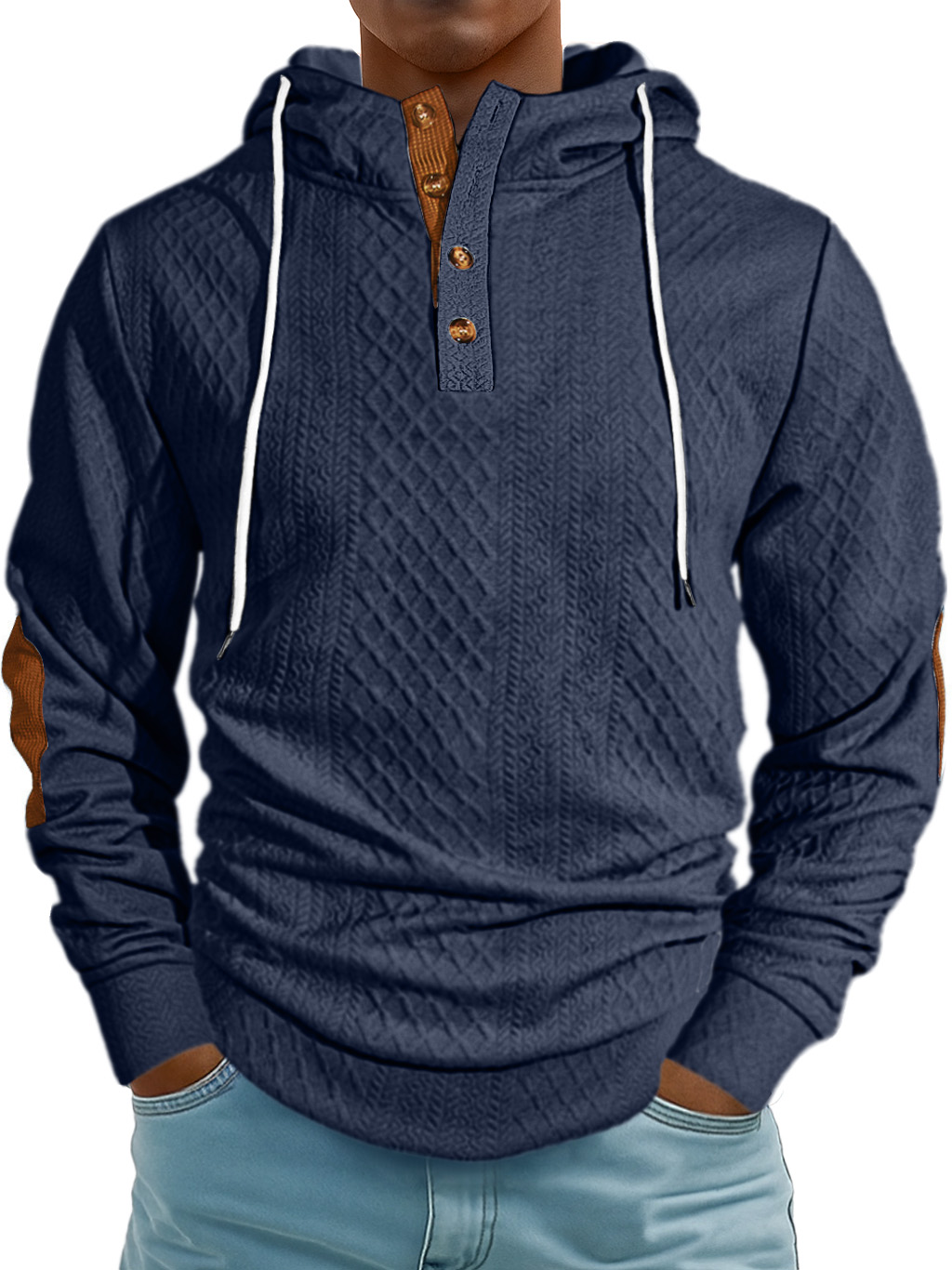 Men's Fashion Jacquard Textured High Neck Hooded Sweatshirt